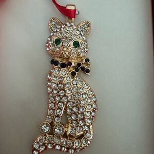 Elegant Gold Cat Ornament with Crystals cats cat lovers